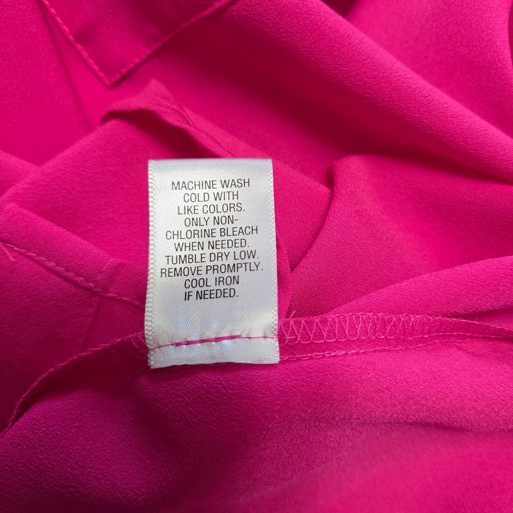 Hot Pink Long Sleeve Button Down Blouse Shirt Med Office Siren Barbiecore NEW - Picture 7 of 7